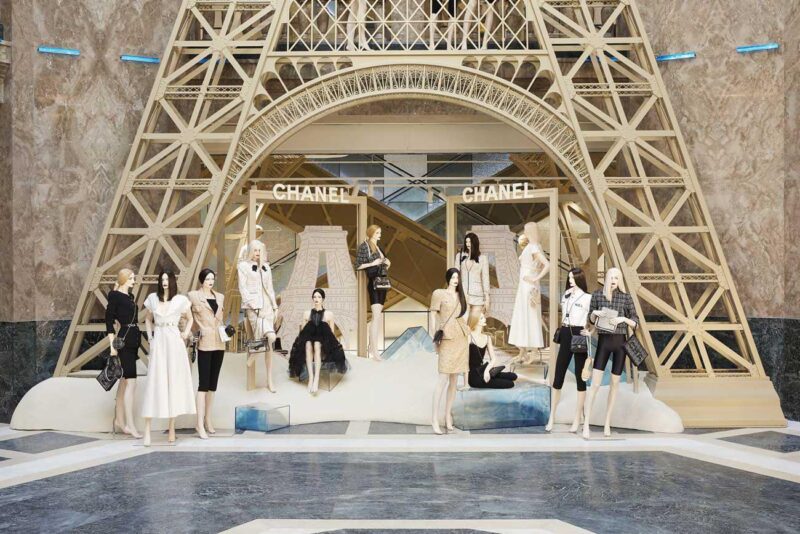 The new chanel store in paris and its huge golden eiffel tower